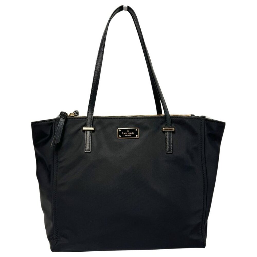 Kate Spade 2 Handle Double Zip Nylon Leather Tote Black